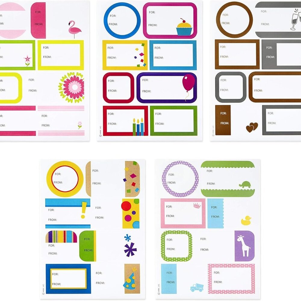 Gift Tag Stickers - All Occasion 80 Labels, 5 Designs for Birthdays, Engagements